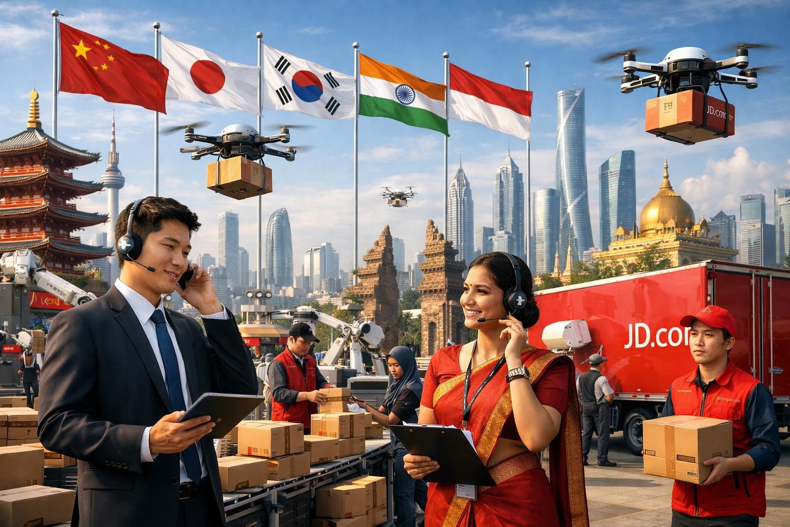 jd.com memperluas layanan e-commerce lintas batas ke berbagai negara asia, memberikan kemudahan dan akses produk berkualitas kepada pelanggan di seluruh wilayah.