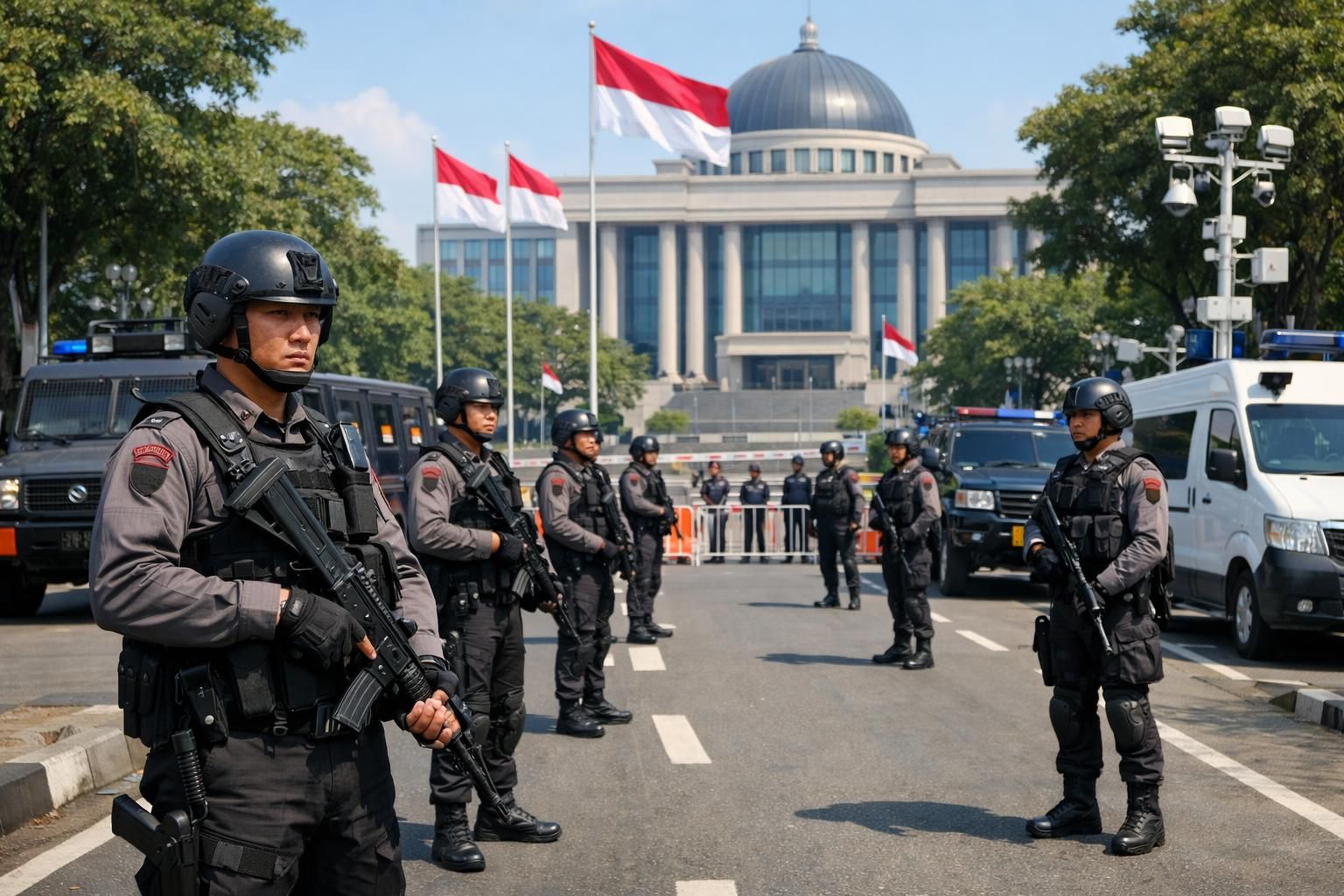 polri meningkatkan keamanan di pusat pemerintahan menjelang pelantikan pejabat daerah untuk memastikan kelancaran dan ketertiban acara.