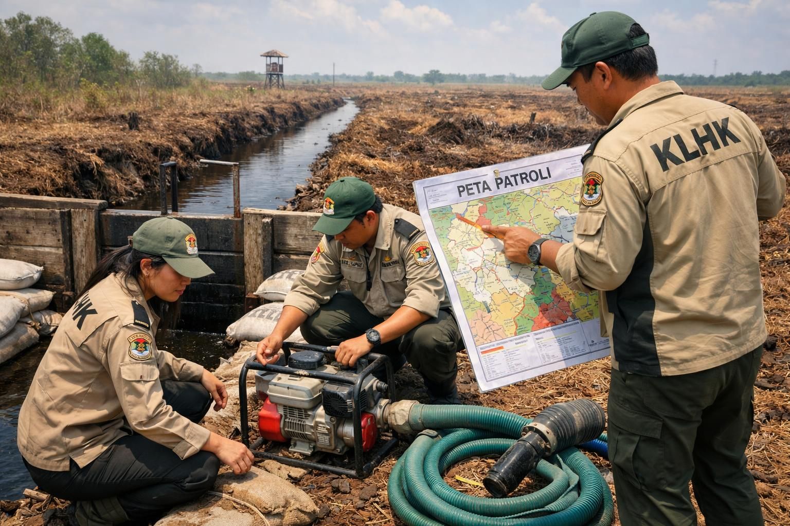 kementerian lingkungan hidup melakukan inspeksi di kawasan rawan kebakaran hutan di sumatera untuk mencegah dan mengatasi risiko kebakaran hutan.