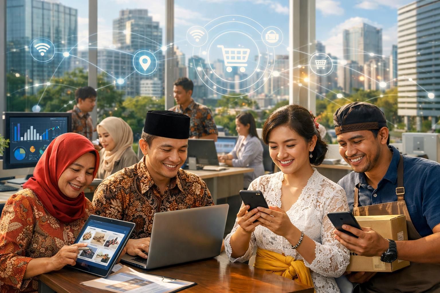 pemerintah indonesia mempercepat digitalisasi umkm untuk mendukung pertumbuhan ekonomi dan meningkatkan partisipasi pelaku usaha kecil dalam perdagangan elektronik.