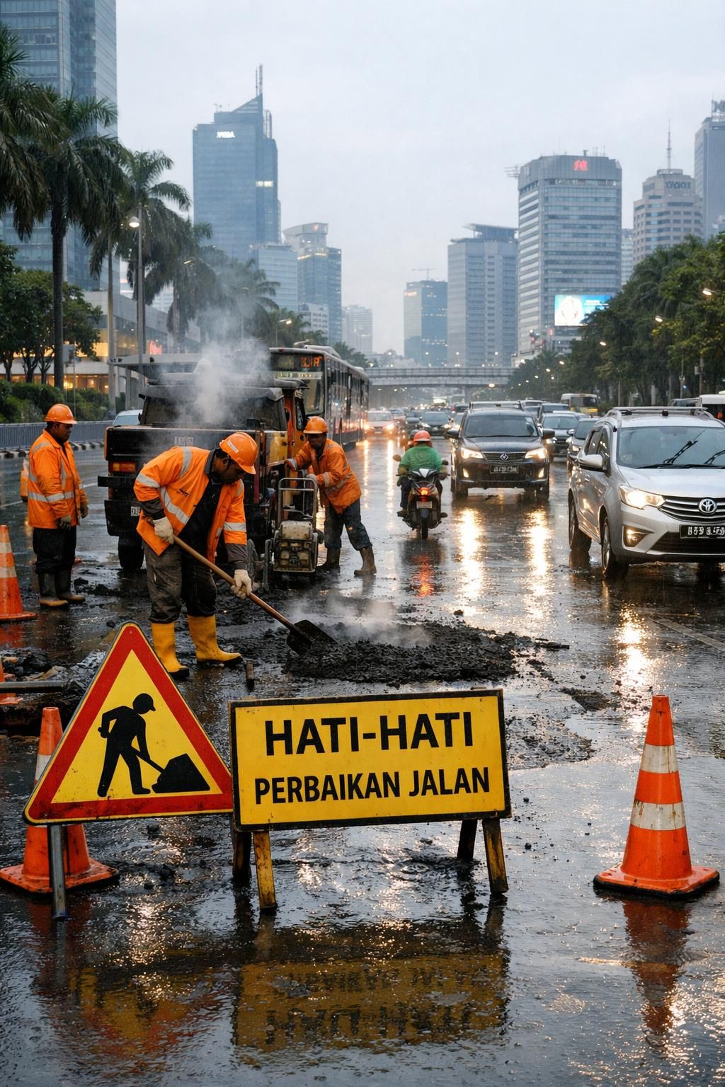 pemprov dki jakarta mempercepat perbaikan jalan yang rusak akibat cuaca ekstrem untuk memastikan keselamatan dan kenyamanan warga.