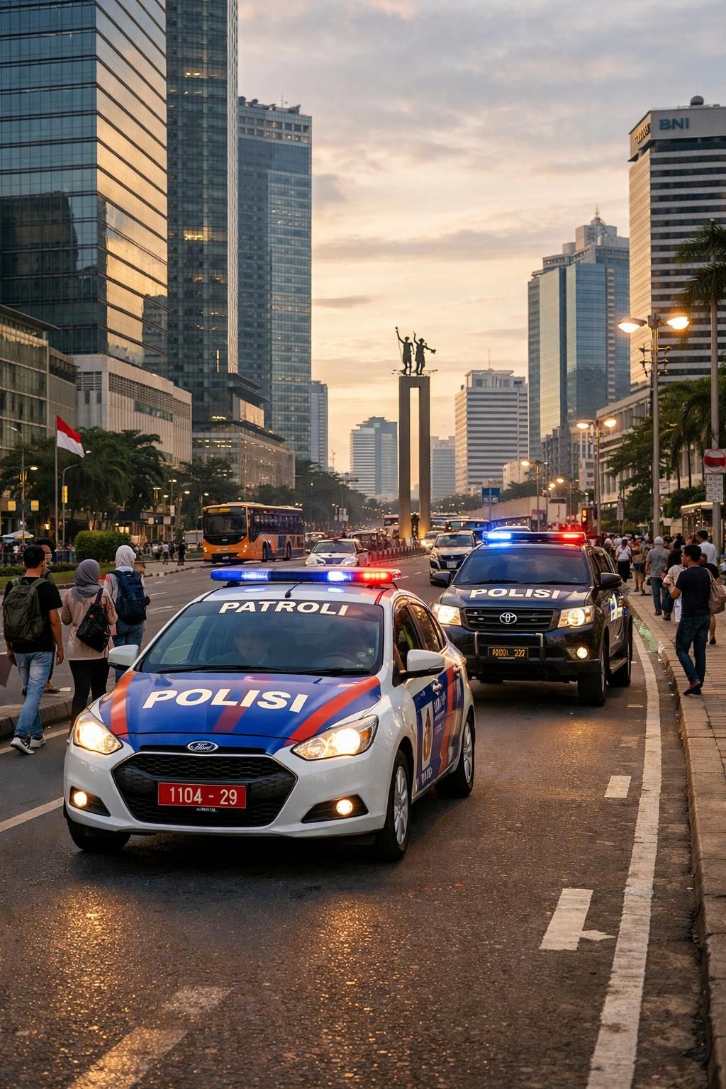 polisi meningkatkan patroli keamanan di pusat kota jakarta menjelang agenda nasional untuk memastikan ketertiban dan keselamatan masyarakat.
